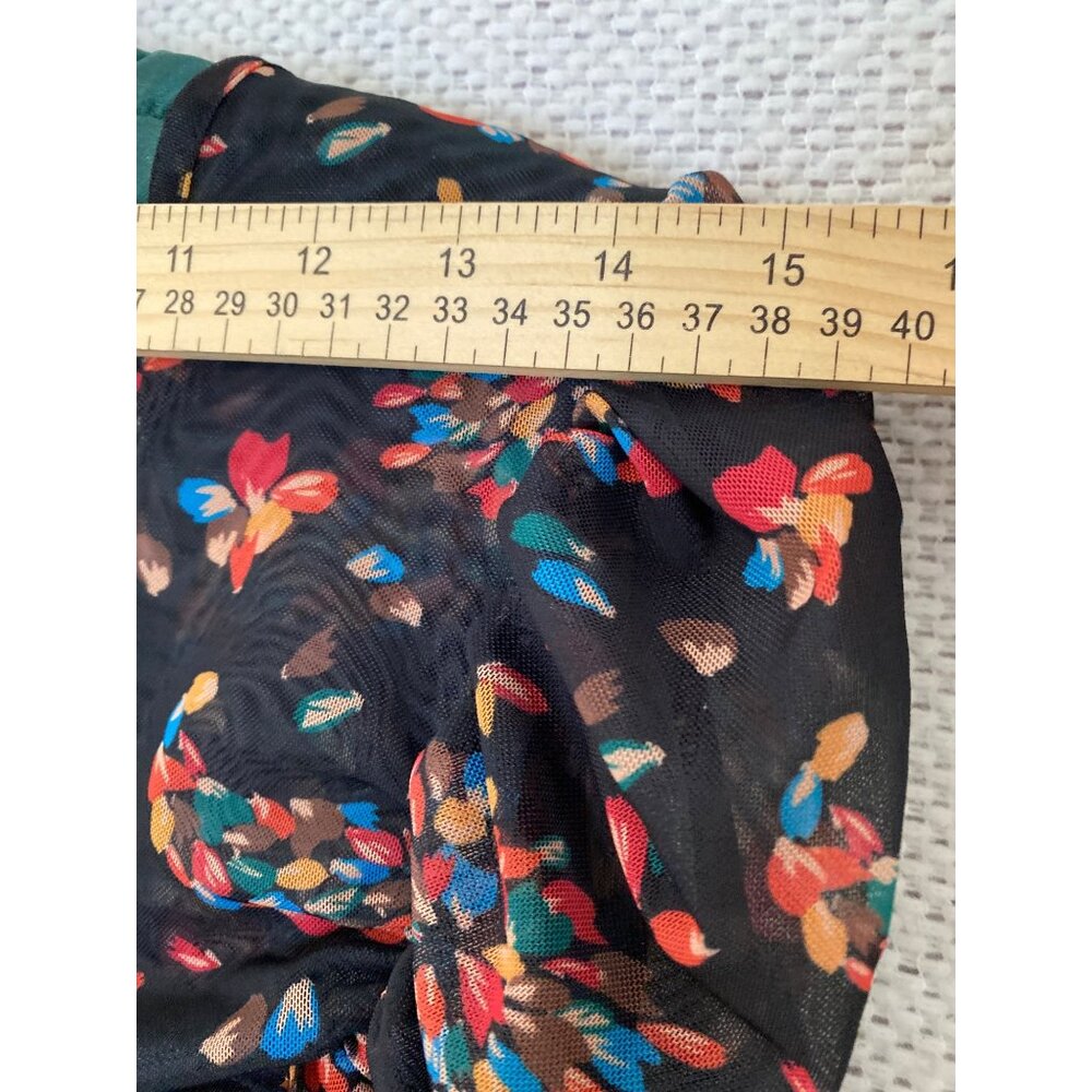 Free People Ruched Mesh Midi Dress Black Floral Slit Small - Picture 8 of 15